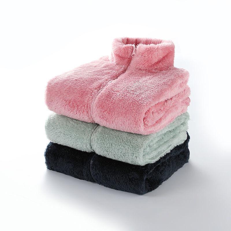 Autumn and winter versatile outer wear double-sided coral fleece jacket loungewear on clothes large size loose thermal stand-up collar sweater