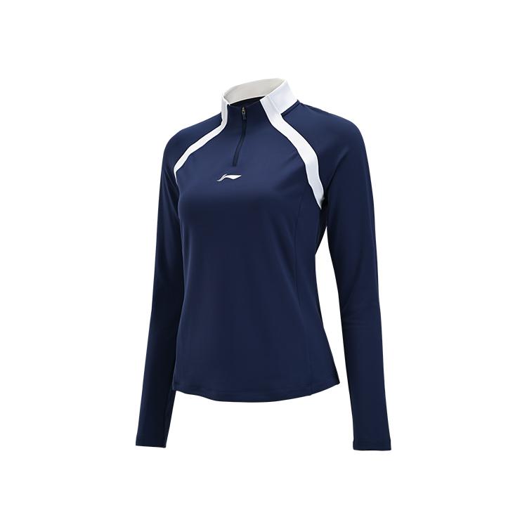 Li-Ning Tennis Series Color Block Fashionable Simple Half-Zip Long Sleeve T-Shirt Women Tops ATLV204-2