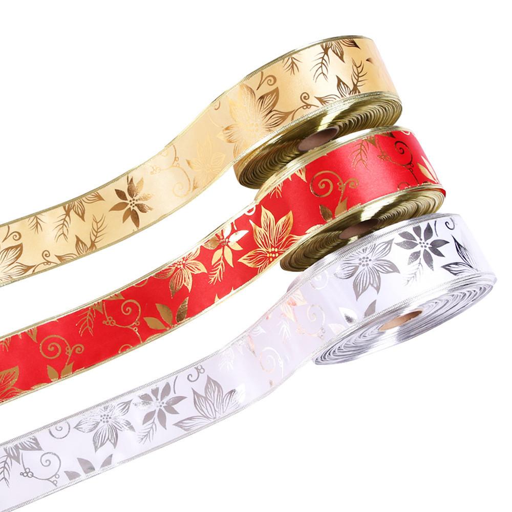 Premium 2 Meter Decorative Gold Floral Print Ribbon For Festive Christmas Celebrations