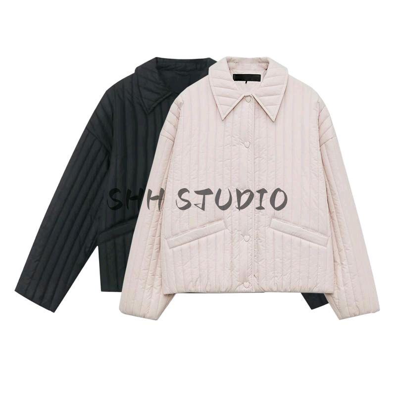 Spring New Women's Clothing Loose Vertical Stripe Heart-Shaped Button Short Cotton Padded Clothes Outwear 3046051 3046533