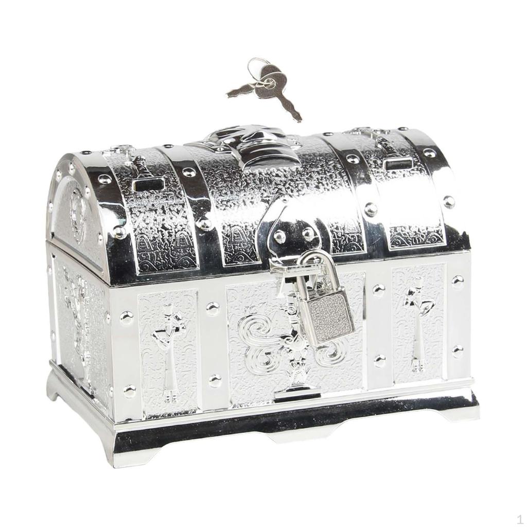 Antique Pirate Chest with Lock for Storing Trinkets and Bills