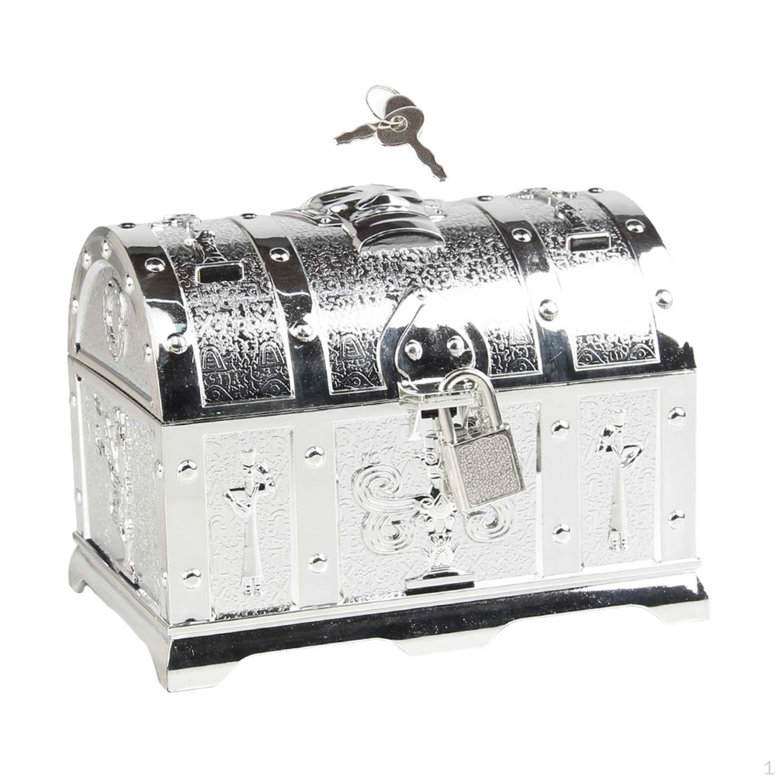 Антикварный пиратский сундук с замком для хранения безделушек и счетов 14cmx10cmx10.5cm_Silver