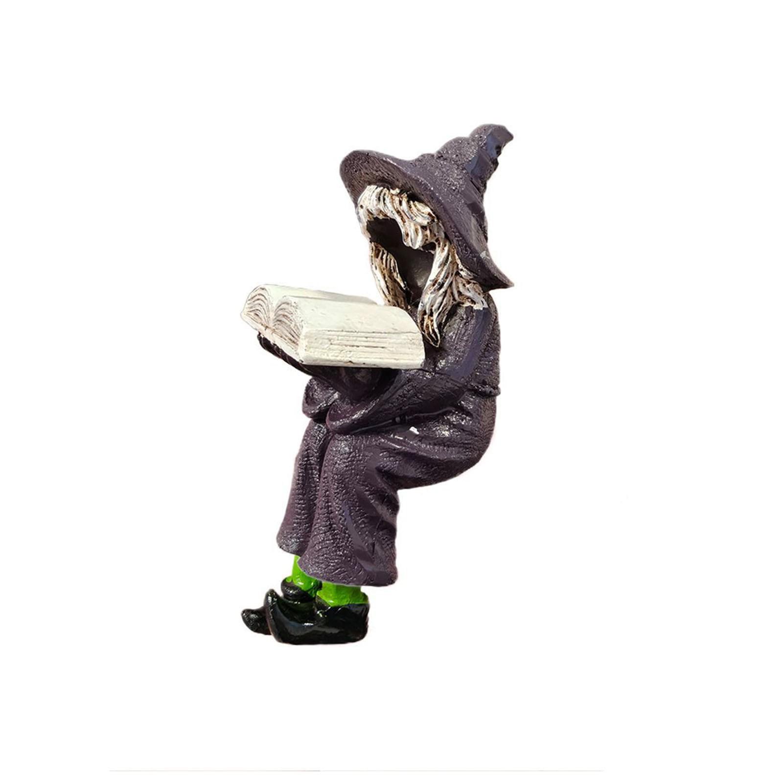 

Halloween Witch Reading Book Resin Statue Ornaments, Handicraft Home Decoration Desktop Ornaments Gift One Size