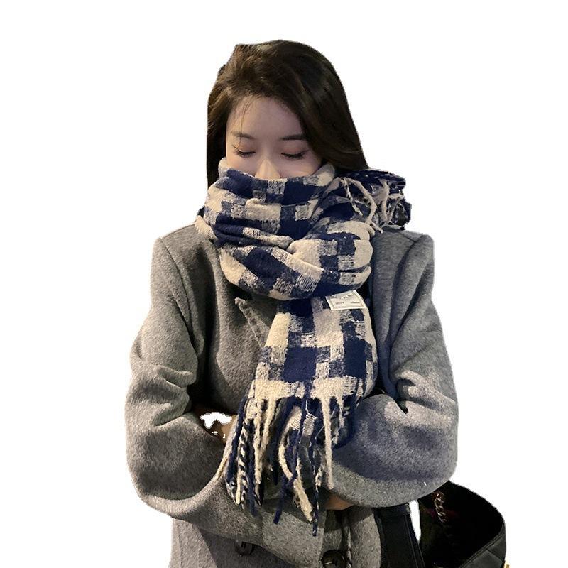 Plaid Scarf Autumn and Winter Women's High End Korean Style Winter Warm Scarf Thickened Imitation Cashmere Shawl