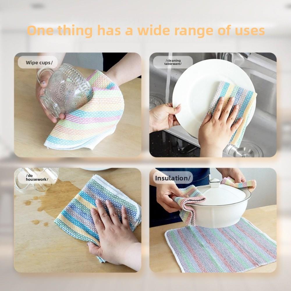4PCS Soft Kitchen Towels Striped Pattern Scouring Pads Multifunctional Kitchen Rag  Kitchen Cleaning