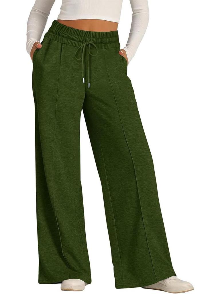 Women's Solid Color Wide-Leg Drawstring Elastic Waist Sweatpants - Spring/Summer