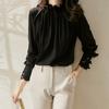 Spring Long Sleeve Shirt Elegant Style Elastic Ear Collar Loose French Shirt Top for Women