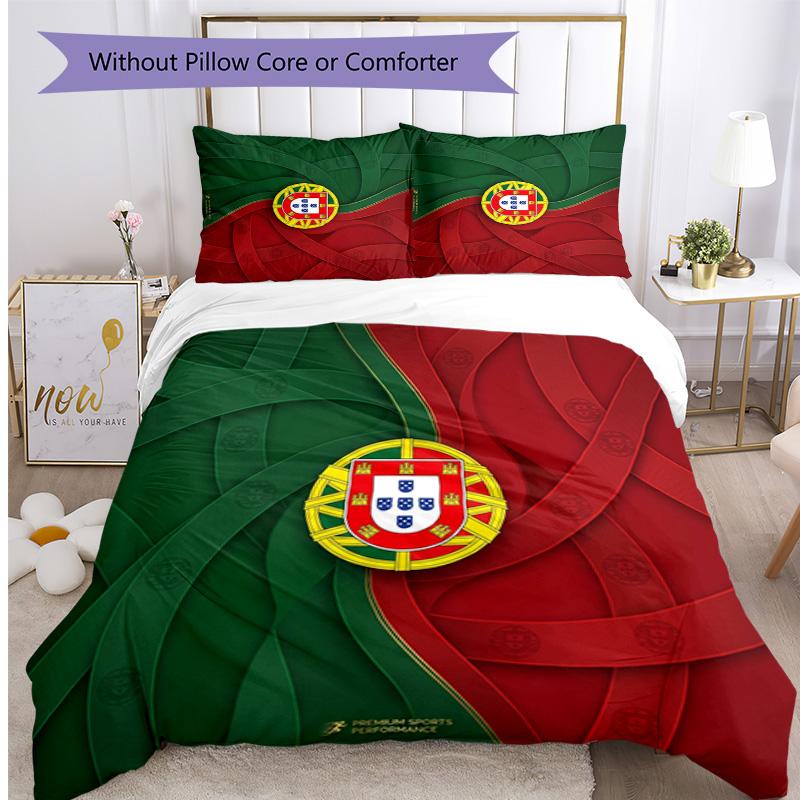 Portugal Football Printed Bedding 3 Piece Set Cozy Breathable Bed Cover Set As Housewarming Holiday Gift