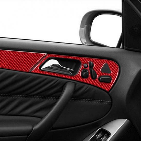Red Carbon Fiber Interior Front Door Panel Cover Trim For Mercedes-Benz W203