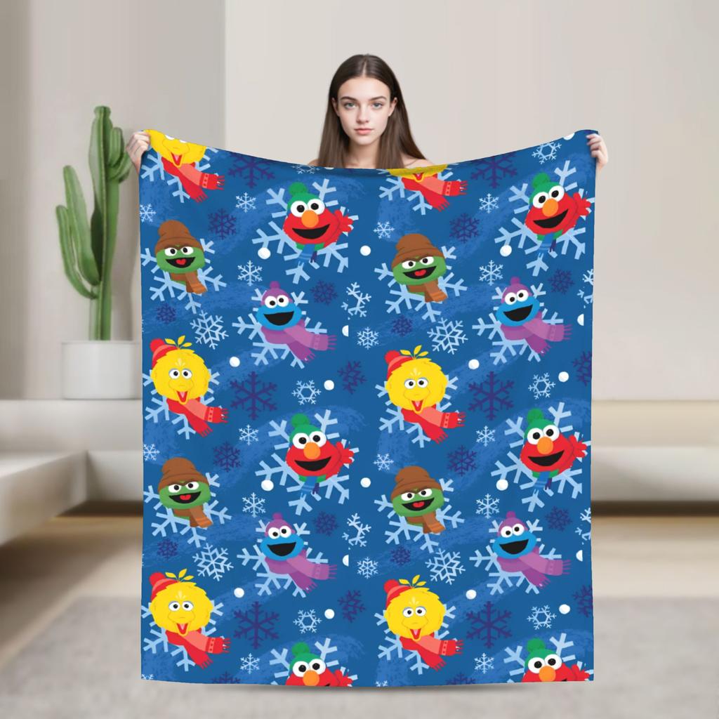Oscar the Grouch Big Face Blanket S-Sesames Streets Warm Soft Plush Bedding Throws For Couch Chair Sofa Bed Bedspread Bed Cover