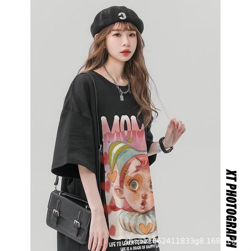 Sweet and cute t-shirt women's short-sleeved summer loose pure cotton half-sleeved age-reducing foreign-style meat-covering top large-size clothing