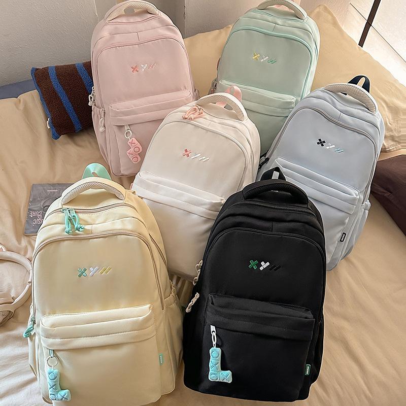 Schoolbag Backpack Korean Version Solid Color College Style Fresh and Sweet Backpack Campus Class Large Capacity Student Schoolbag