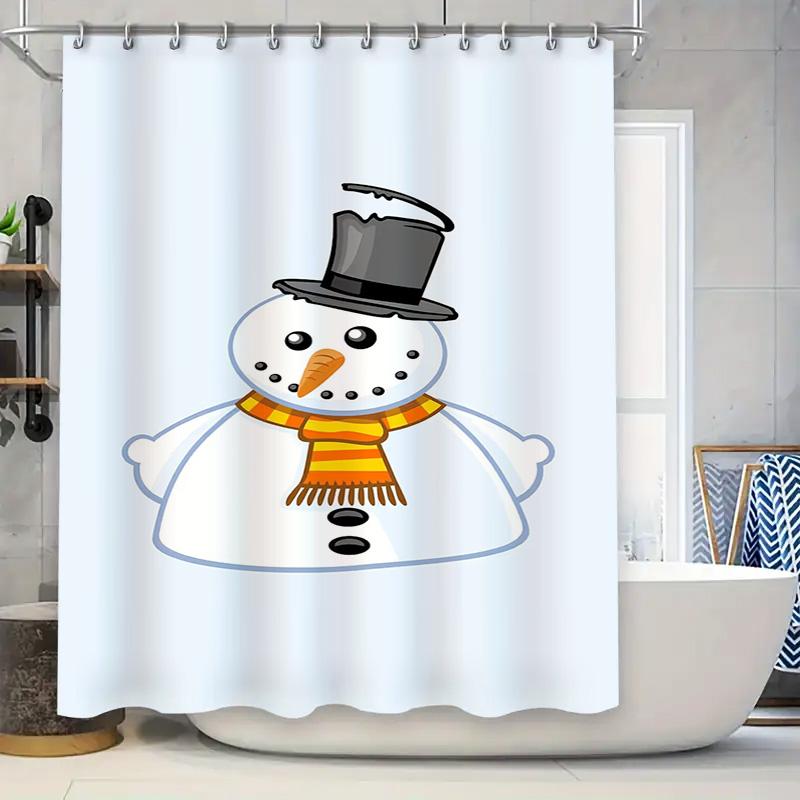 Tuniu Adorable Snowman Shower Curtain Winter Holiday Decor Festive Bathroom Set Waterproof Fabric