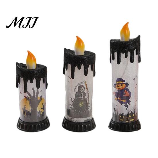 Battery Operated Halloween Candle Electronic Light, Fun Spooky LED Candle, 3-Color Flickering Three-color Luminous Realistic Flame Safe