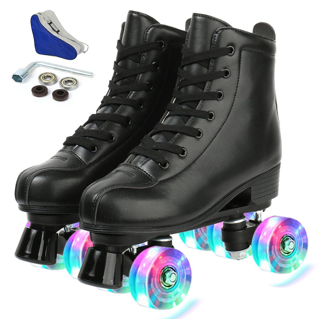 Rollschuhschuhe Größe 35-45 4 Räder Quad Sneakers Skaten Pu-Leder Sport Anfänger Herren und Damen Rollschuhschuhe Geschenk