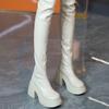 Fashion Womens Thick-heeled Over-the-knee Boots High Heeled High Quality Fad White Long Boots Women Heightened Elastic Boots Boats Mujer