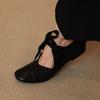 Schafsleder-Version~ Retro runde Spitze kontrastfarbene flache Ballerinas zum Schnüren französische leichte Mund Einzel-Schuhe vielseitige Mary Jane Schuhe