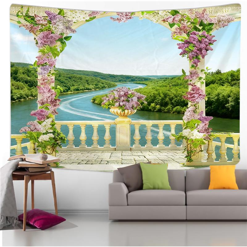 Wall Tapestry with Beach View, Ocean and Palm Tree Art, Tropical Style Design, Bohemian Decoration for Living Room and Bedroom.