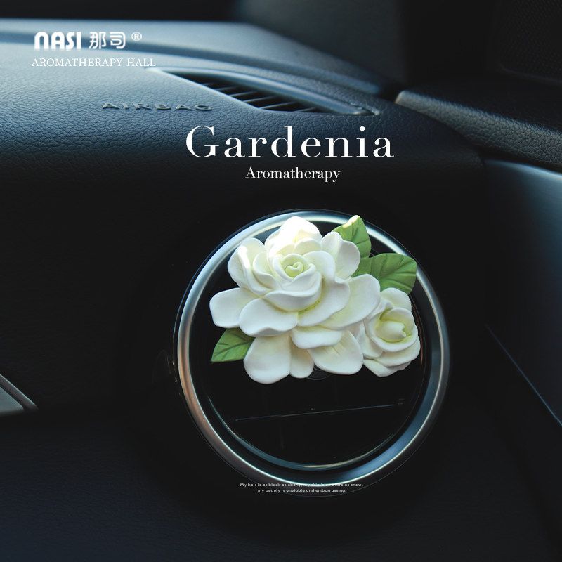 Copyrighted Gardenia Car Perfume Aromatherapy Car Air Conditioner Vent Decoration Flower Diffuser Stone Car Fragrance Gardenia (with Sage and Sea Salt Essential Oil)