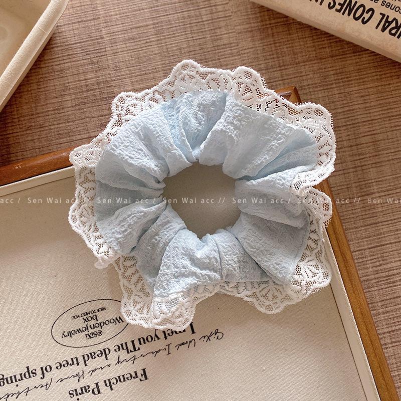 

French Lace Colon Hair Band Women s Blue Bow Hair Rope Tie Hair Rope Rubber Band Headgear