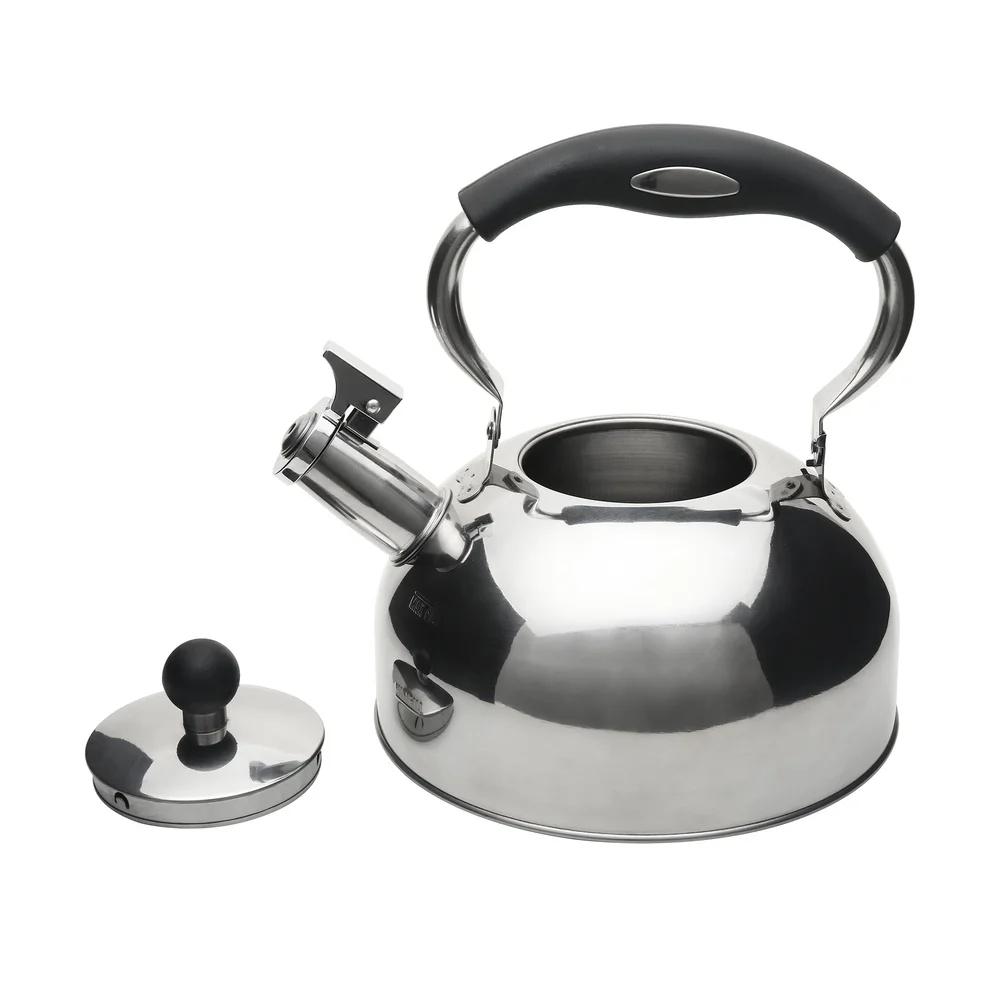 Stainless Steel Whistling Tea Kettle Induction Compatible 25L Durable Polished Kitchen Accessory Clear Fill Lines Easy Grip