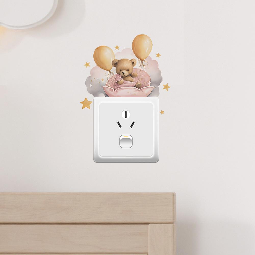 Dreamy Goodnight Bear with Balloons Switch Plate Sticker Removable Self-Adhesive Decal for Living Room Hallway Home Decor