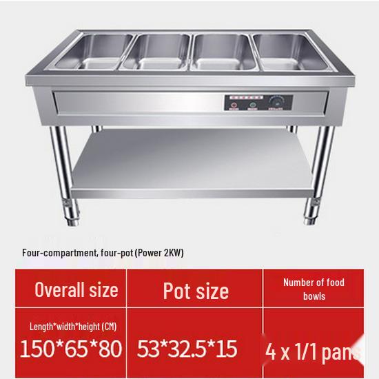 Commercial Electric Food Warmer: Stainless Steel Soup Pot and Serving Counter