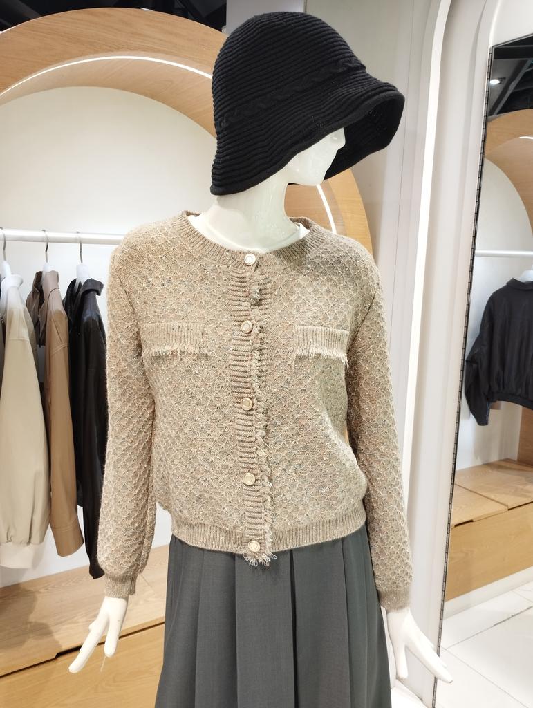 Olive de Olive Round Neck Honey Knit Cardigan YK5WD400
