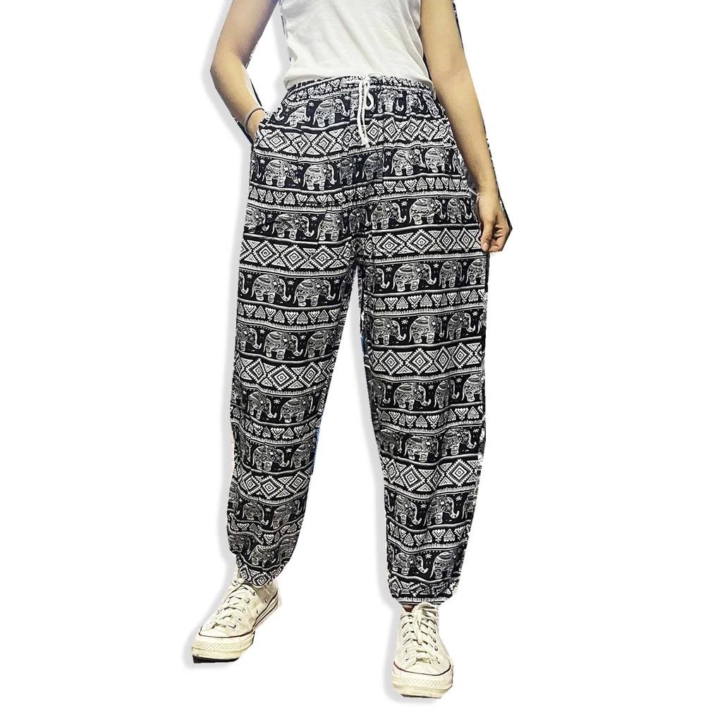 Elephant Pants Long Adjustable Elastic High Waistband Strap Jumper  Unisex Man Women Print Thailand Casual Streetwear Beach Bohemian Retro Vintage