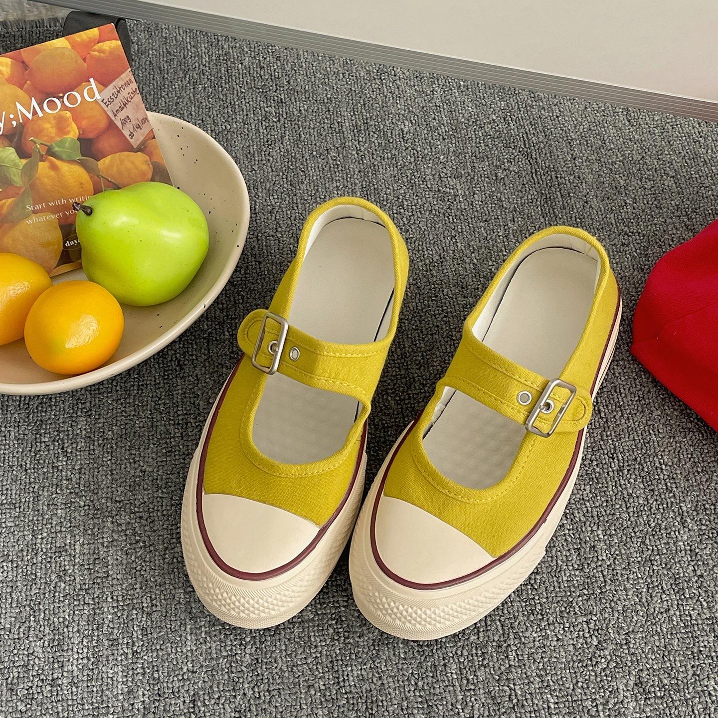

Queen Fan retro thick-soled shallow mouth Mary Jane single shoes women s 2025 new summer skirt Korean version canvas shoes 40 жёлтый