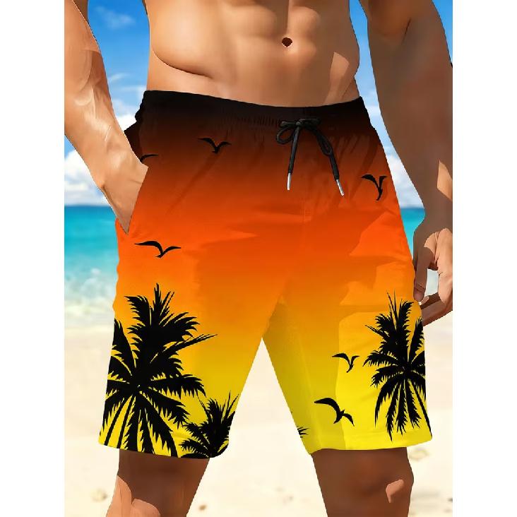 2026 Men's Casual Gradient Coconut Tree Beach Pants, Hawaiian Style