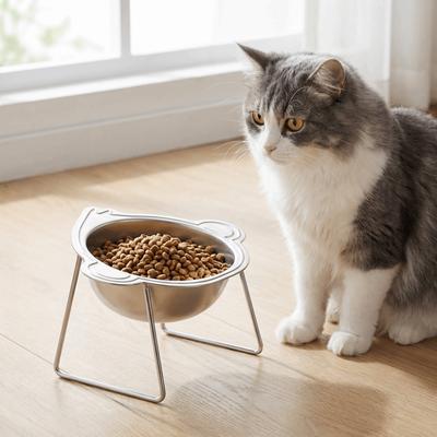 Stainless Steel Raised Cat Bowls 15 Degree Inclined Monkey-shaped Elevated Pet Bowl with Stand Safe Pet Feeder Container