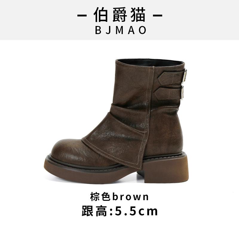 

Новые ботинки-брюки Yueyu Maillard для женской коллекции весна 2025, универсальные коричневые западные ботинки-платформа Мартин для женщин 40 коричневый