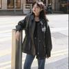Autumn and Winter Leather Jacket Retro Loose Motorcycle Jacket Plus Velvet Thickening Mid-length Women's Leather Jacket