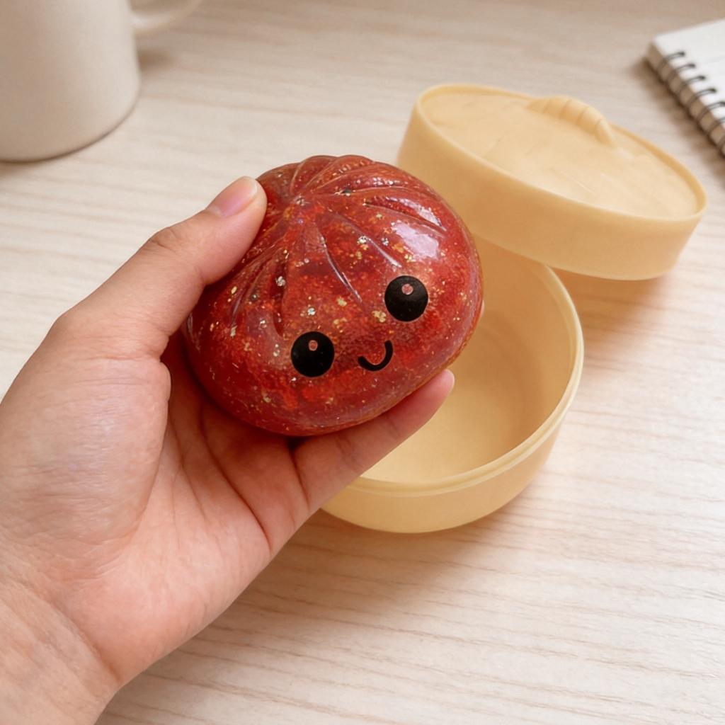 Glitter Dumpling Fidget Toy Squeeze Dough Ball Bun with Food Steamer Stretchy Desk Toy Party Favors Gifts for Adults