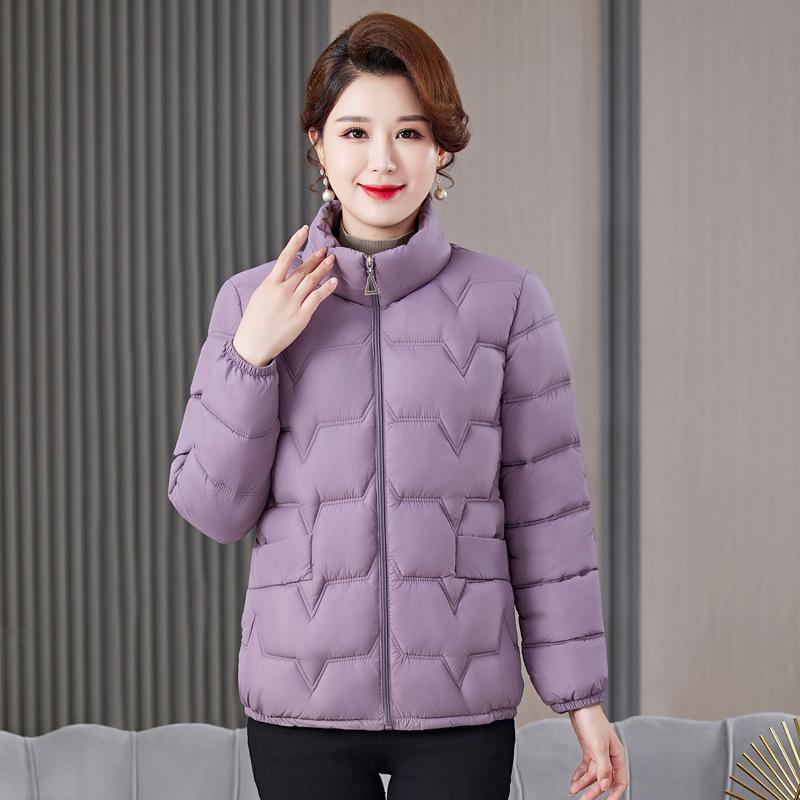 Middle-aged and Elderly Cotton-padded Jacket Women's Short New Large Size Stand Collar Autumn and Winter Temperament Light Cotton-padded Jacket