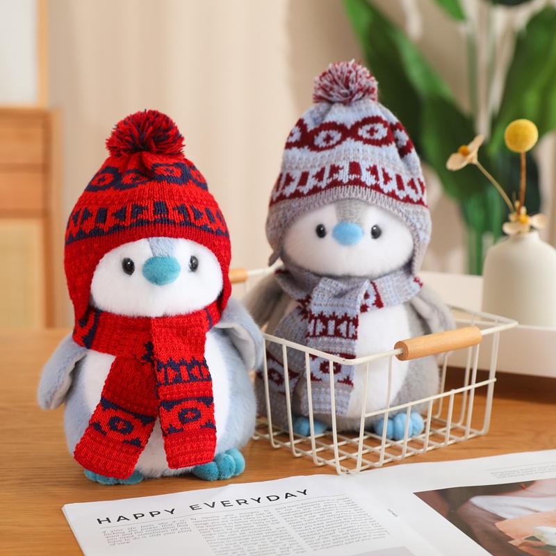 Cute Penguin Plush Toys Wearing Hat Scarf Kawaii Penguin Plushies Stuffed Doll Xmas Birthday Gifts for Boys Girls Home Decor