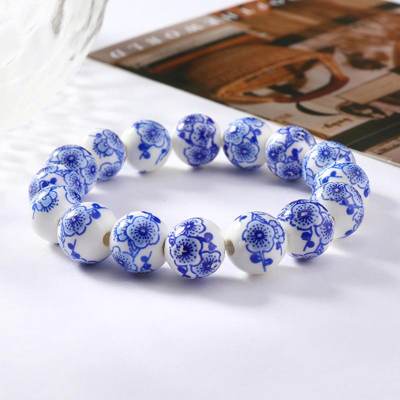 Vintage Blue And White Porcelain Ceramic Beads Strand Bracelet For Women Classic Elegant Wedding Jewelry Daily Accessories
