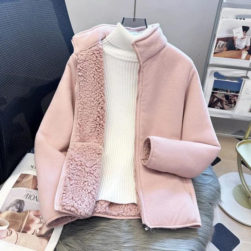 Fashion Polar Fleece Sweatshirt Women's Stand-up Collar Short Coat Autumn Winter Zipper-up Thicken Jacket Lady Warm Tops