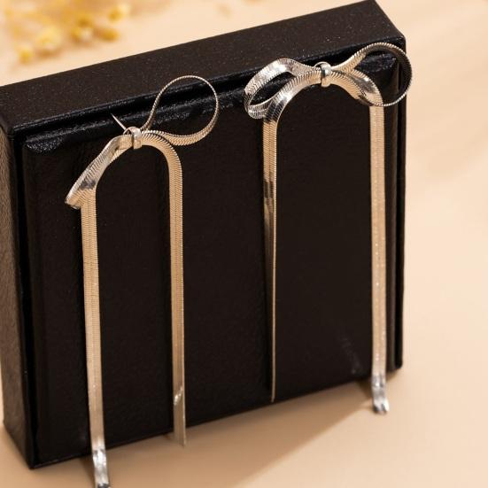 1 Pair Metal Bowknot Earrings Long Short Herringbone Tassel Luxury Elegant Women Girls Knotted Dangle Earrings Fashion Accessories Birthday Gift