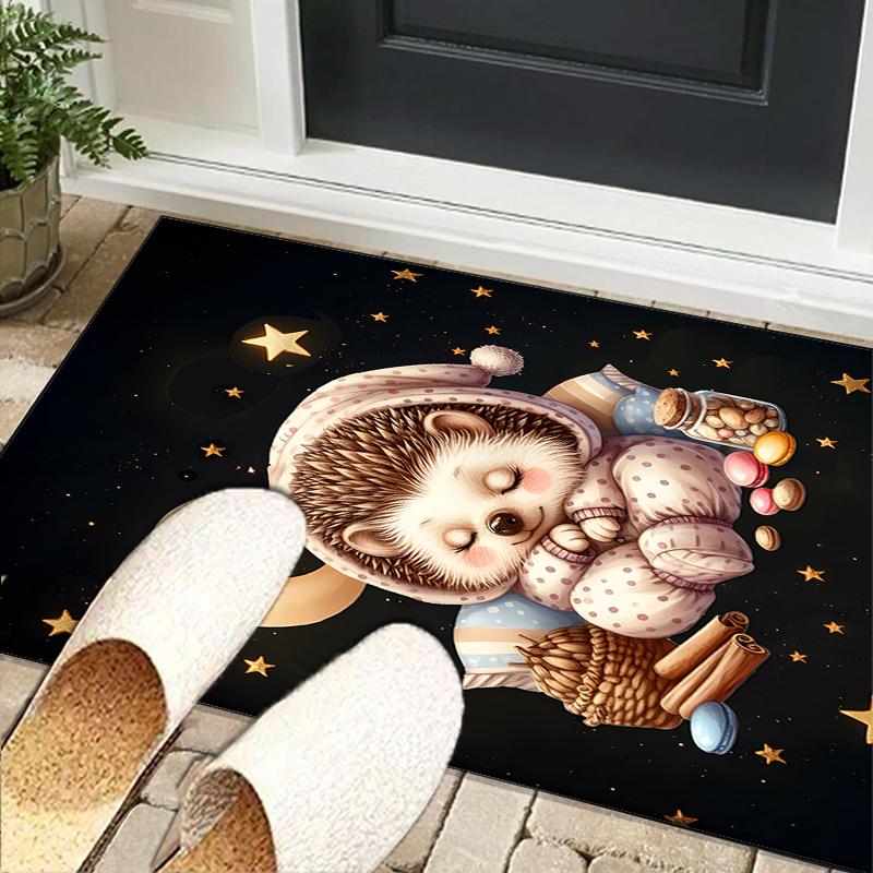 Sleepy Hedgehog Dreams Office Rug Chair Mat, Game Carpet, Suitable for Front Door, Bedroom, Living Room, Desk, Holiday Gift