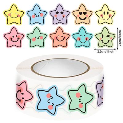 500 Pcs Colorful Star Expression Stickers Roll - Pastel Aesthetic Star-Shaped Labels with Cheerful Design, Self-Adhesive