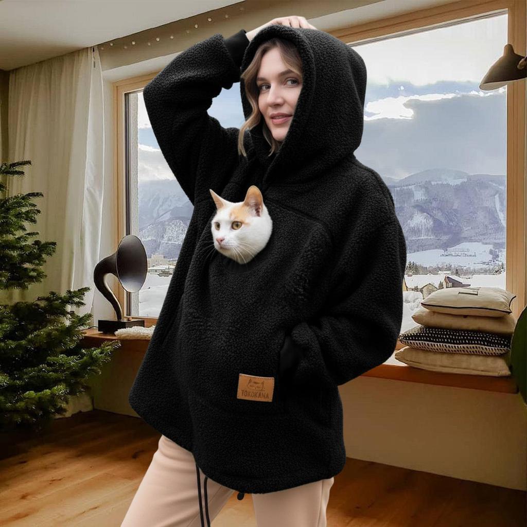 Unisex Outdoor Beuteltasche Hoodie Haustiertrage-Hoodie mit Reißverschluss Haustierpflege-Hoodies Fuzzy Zip Kapuzenpullover