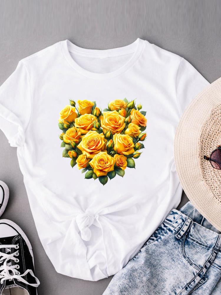 (Asian Size) Love Heart Cute 90s Women's Top Fashion T Clothing Print Female Casual  Short Sleeve T-shirts Graphic Tee