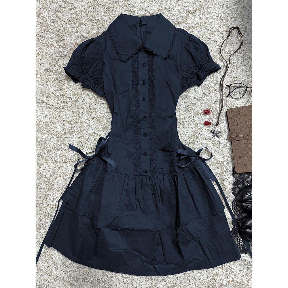 Vintage wear, college style lace edge splicing shirt, casual girl style dress, vintage style low waist short skirt