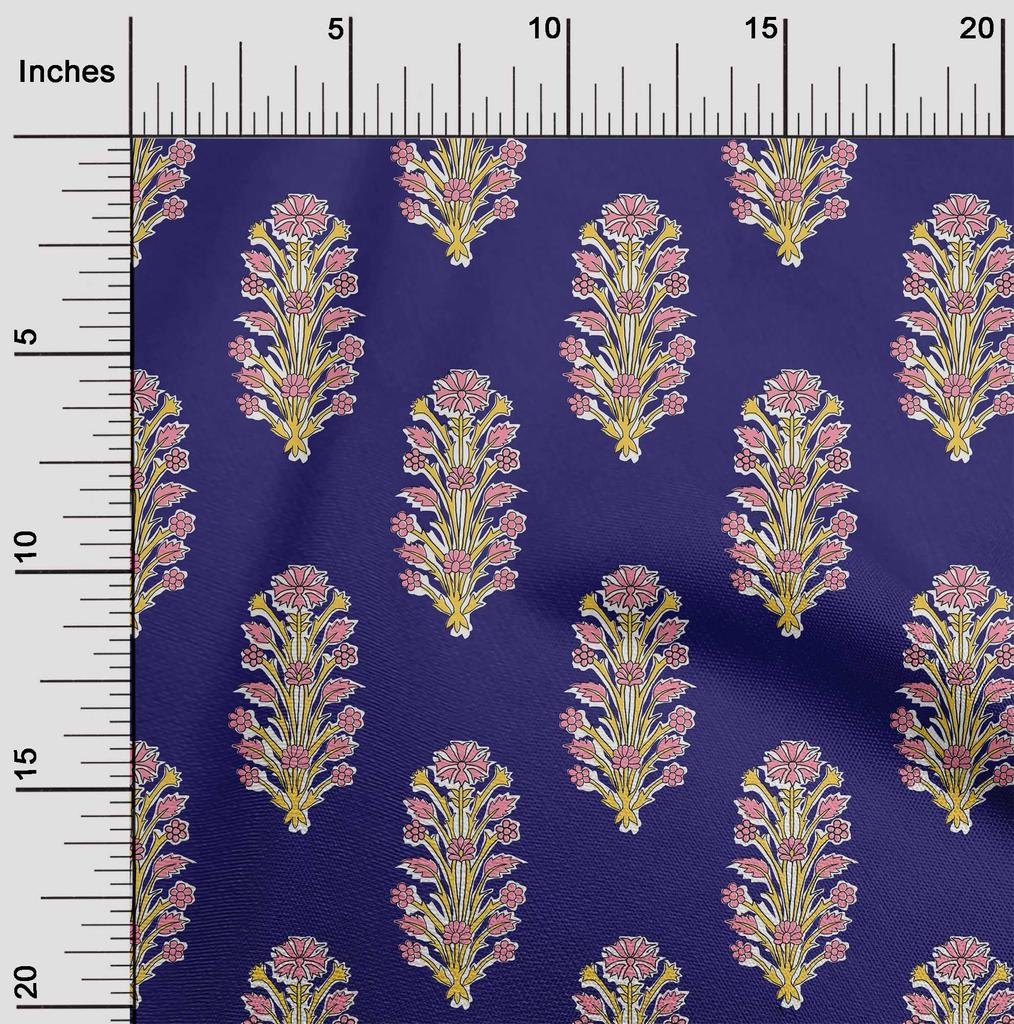 oneOone Cotton Flex Fabric Leaves & Floral Block Print Fabric By The Yard 40 Inch