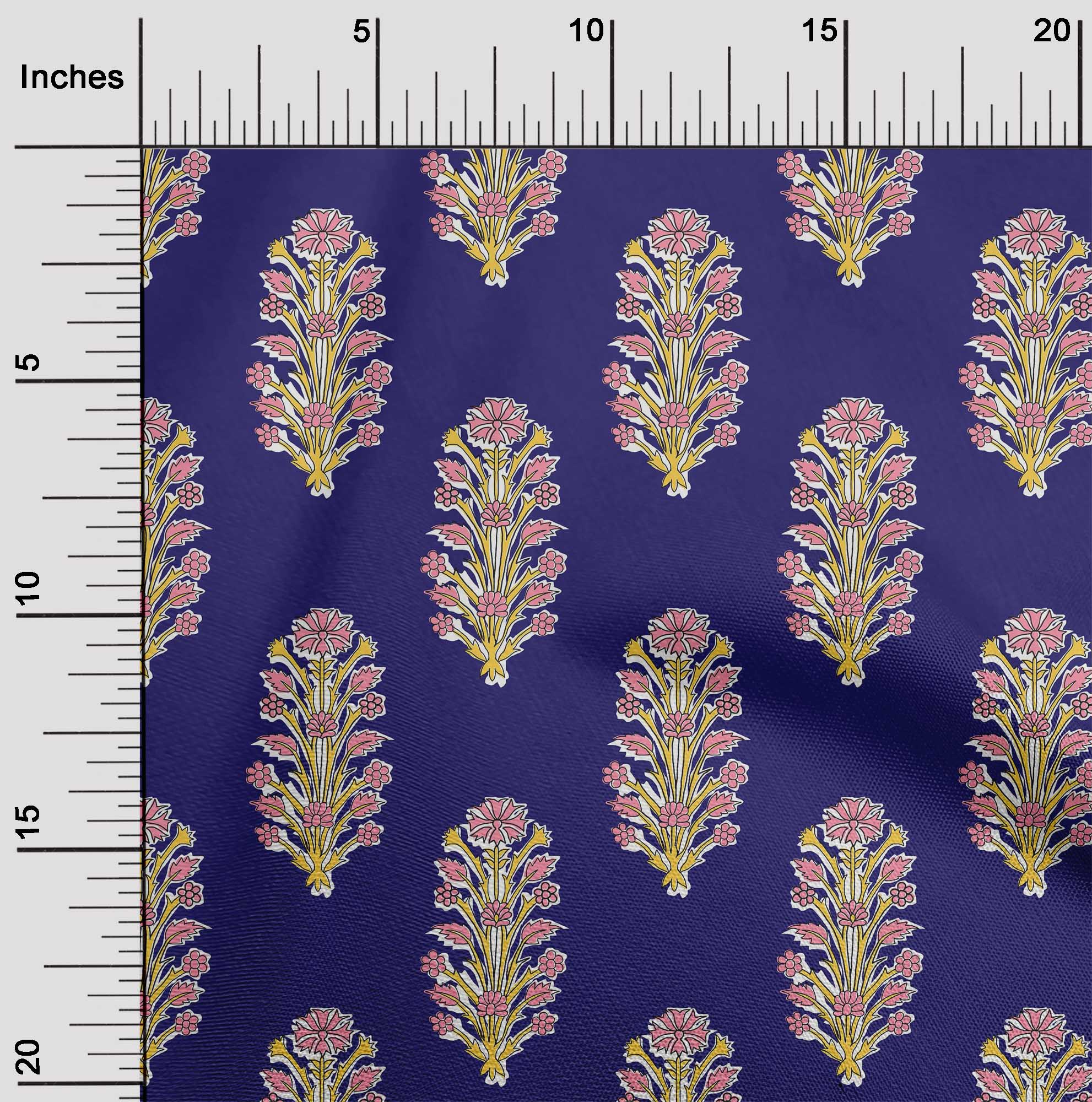 

OneOone Cotton Flex Fabric Leaves & Floral Block Print Тканина у дворі 40 дюймів 42 Inch - Viscose Chiffon