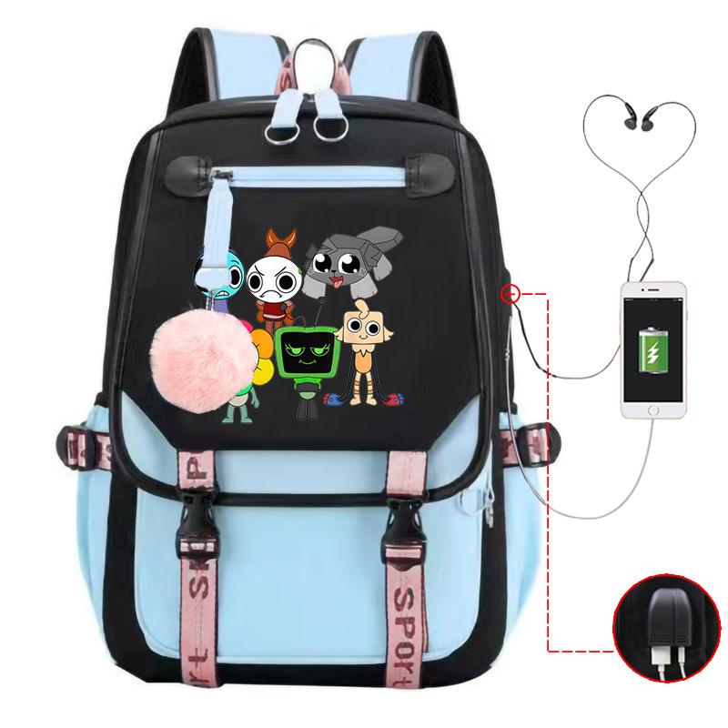 New 2025 Cartoon Game Printing Primary School Bag Large Capacity Contrasting Color Neutral USB Backpack