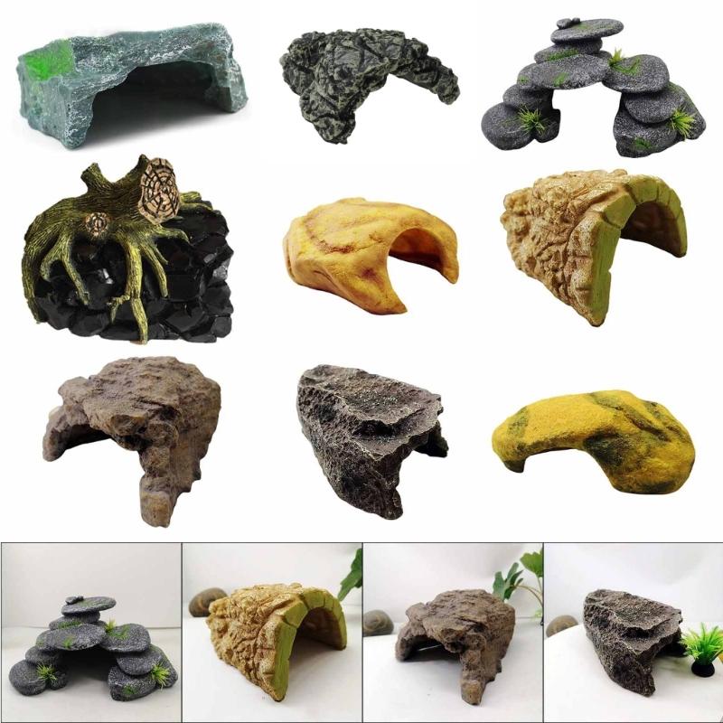 Aquariums Decorations Resin RockStone Cave Fishtanks Ornament Landscapes Cave Hideouts House for Aquatic Fish Reptiles
