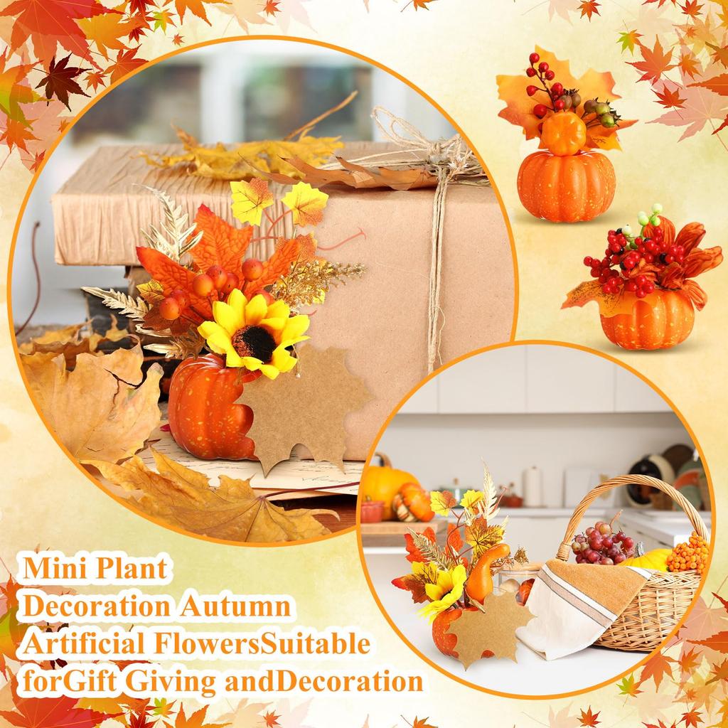 Artificial Pumpkins Fall Decor Faux Thanksgiving Floral Arrangements Maple Leaf Berry Bouquet for Autumn Harvest Tabletop Decor
